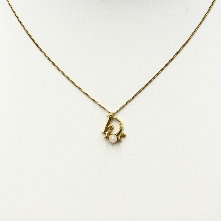 Christian Dior(クリスチャンディオール)CDロゴ ネックレス ゴールドカラー フェイクパール レディース ヴィンテージ【中古】