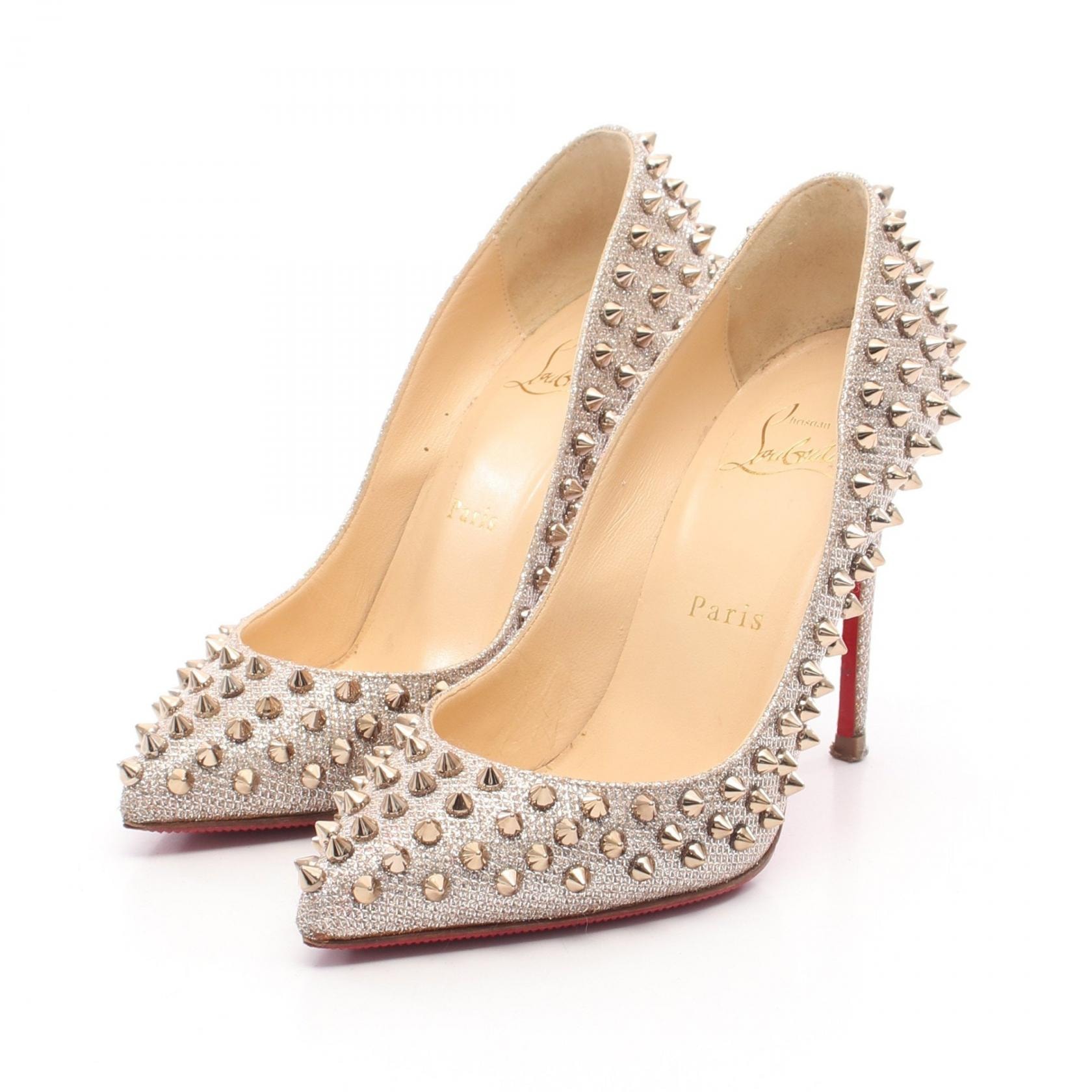 クリスチャンルブタン Christian Louboutin スパイクスタッズ パンプス 靴 ファブリック レディース ゴールド系 / シルバー系 【中古】