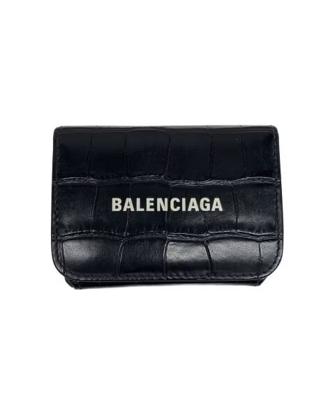 BALENCIAGA Women's Cash Mini Wallet Shiny Crocodile Embossed Calfskin "Black"