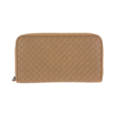 美品 BOTTEGAVENETA ボッテガヴェネタ イントレチャート ベージュ ガンメタ金具 レザー 長財布 ラウンドファスナー 600841 【中古】