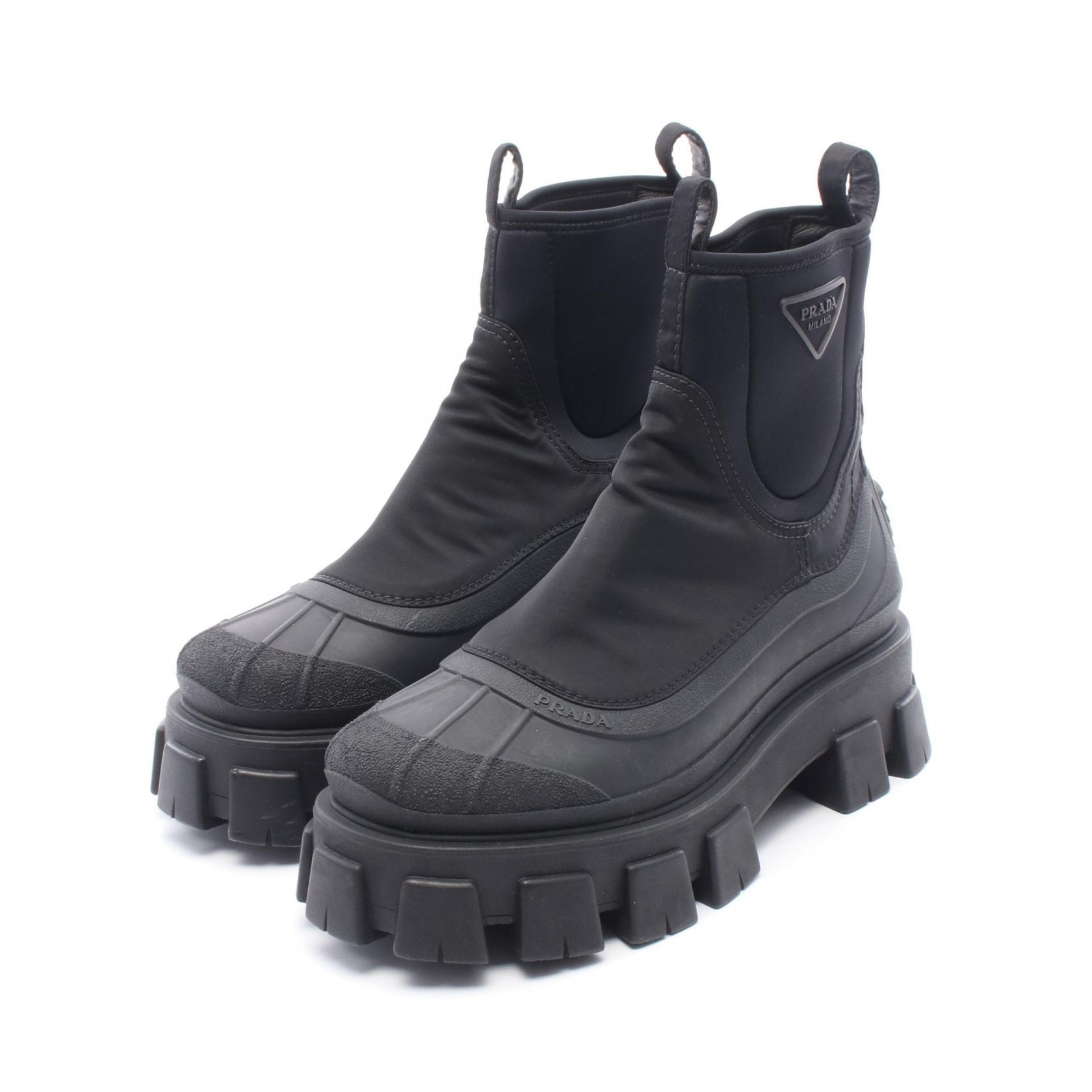 プラダ PRADA Re-Nylon モノリス ギャバジン ブーツ 靴 ナイロン ラバー レディース ブラック系 2UE029 【中古】