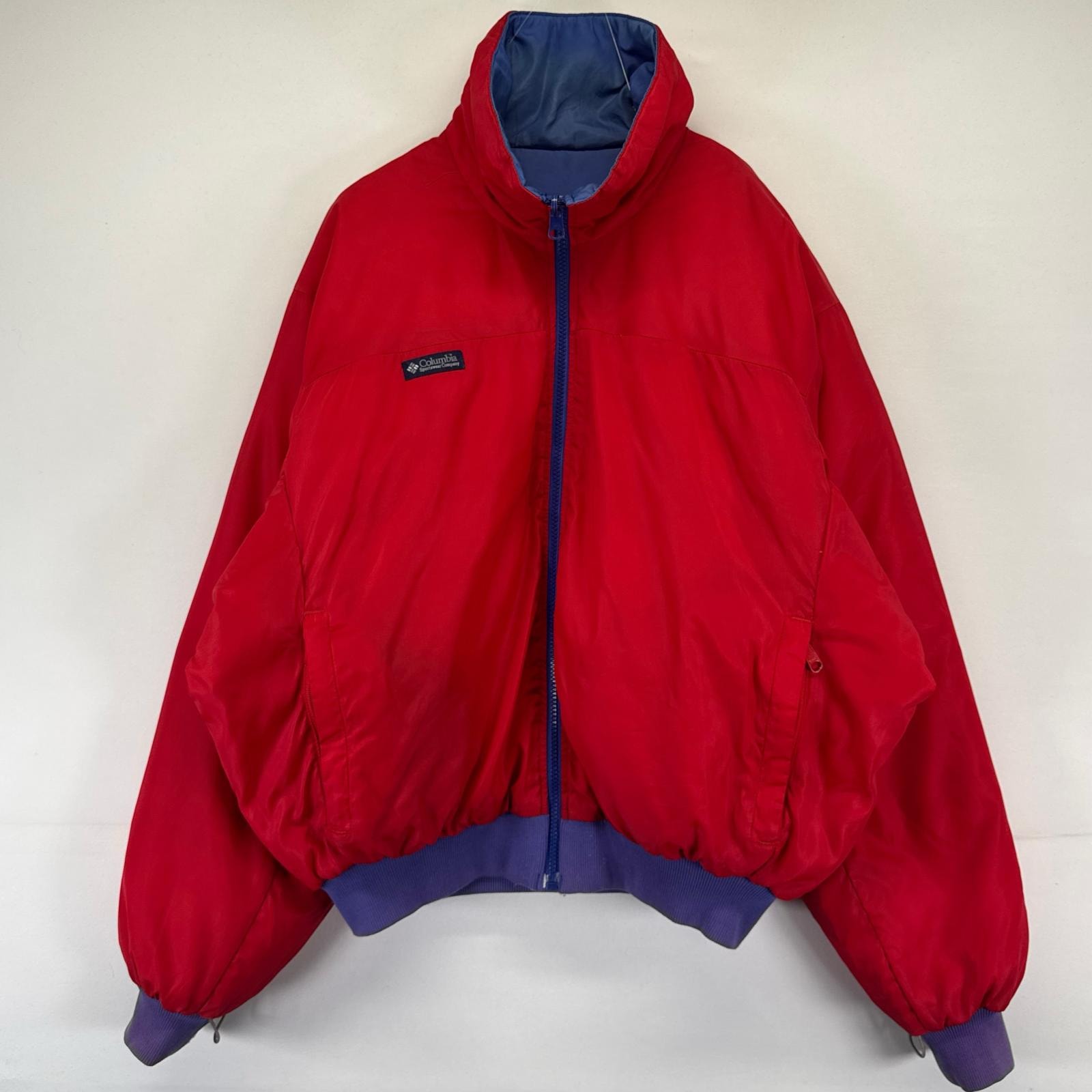 古着 90's/90年代 コロンビア Columbia ジャケット ワンポイント リバーシブル ダウンジャケット フルジップ 短丈 M  レッド系 メンズ