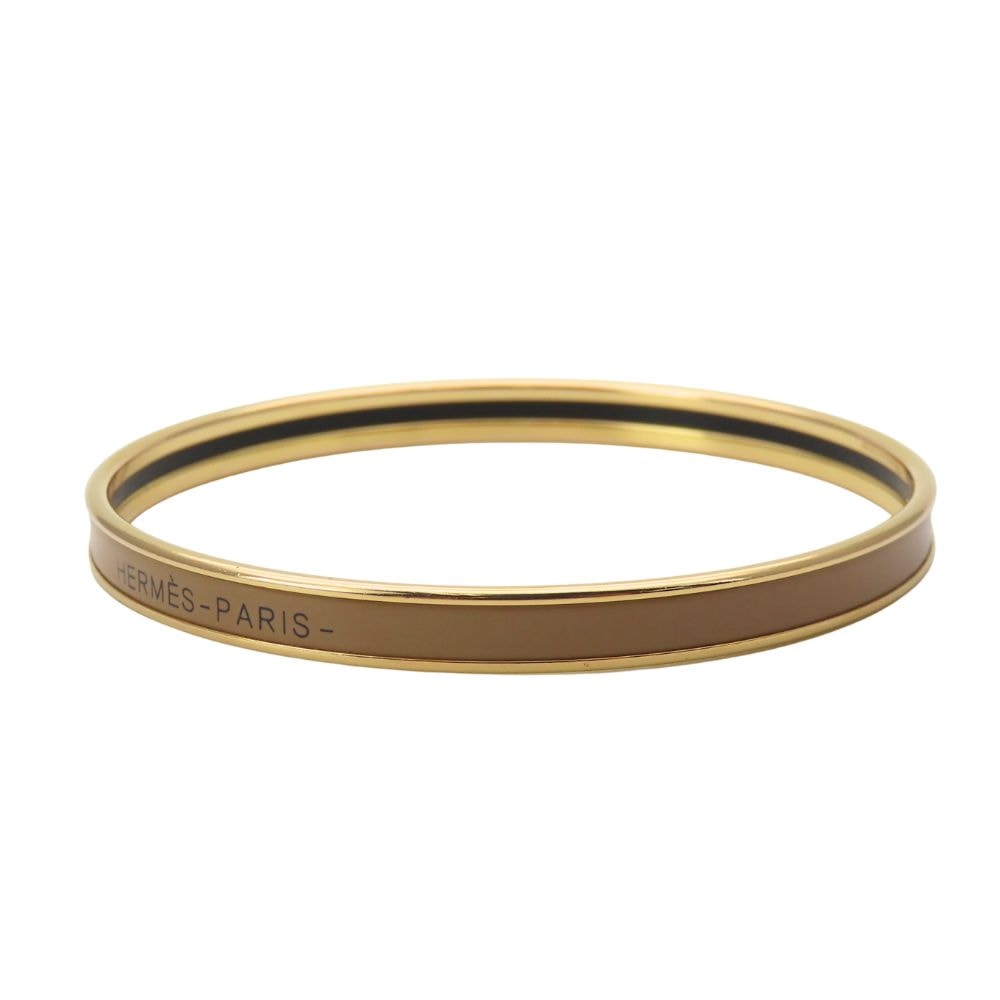 【中古】 エルメス ブレスレット ユニ メタル エナメル マロングラッセ ベージュ系 ゴールド金具 バングル メッキ アクセサリー レディース 女性 HERMES