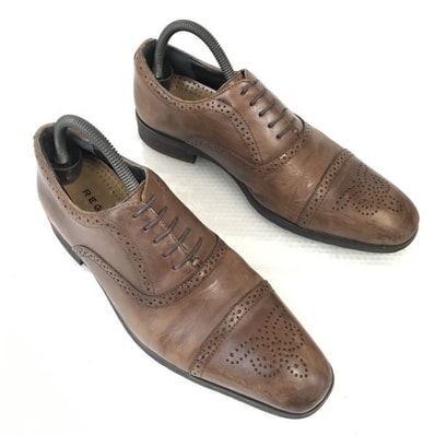 リーガル/REGAL★本革/セミブローグ/ストレートチップ【25.0/茶/BROWN】ビジネス/dress shoes◆bF-114
