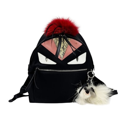 フェンディ FENDI リュック チャーム セット バッグ バグズ モンスターアイ ナイロン/レザー/パイソン ブラック/オフホワイト レディース 8BZ035-7ZP【中古】 z11184