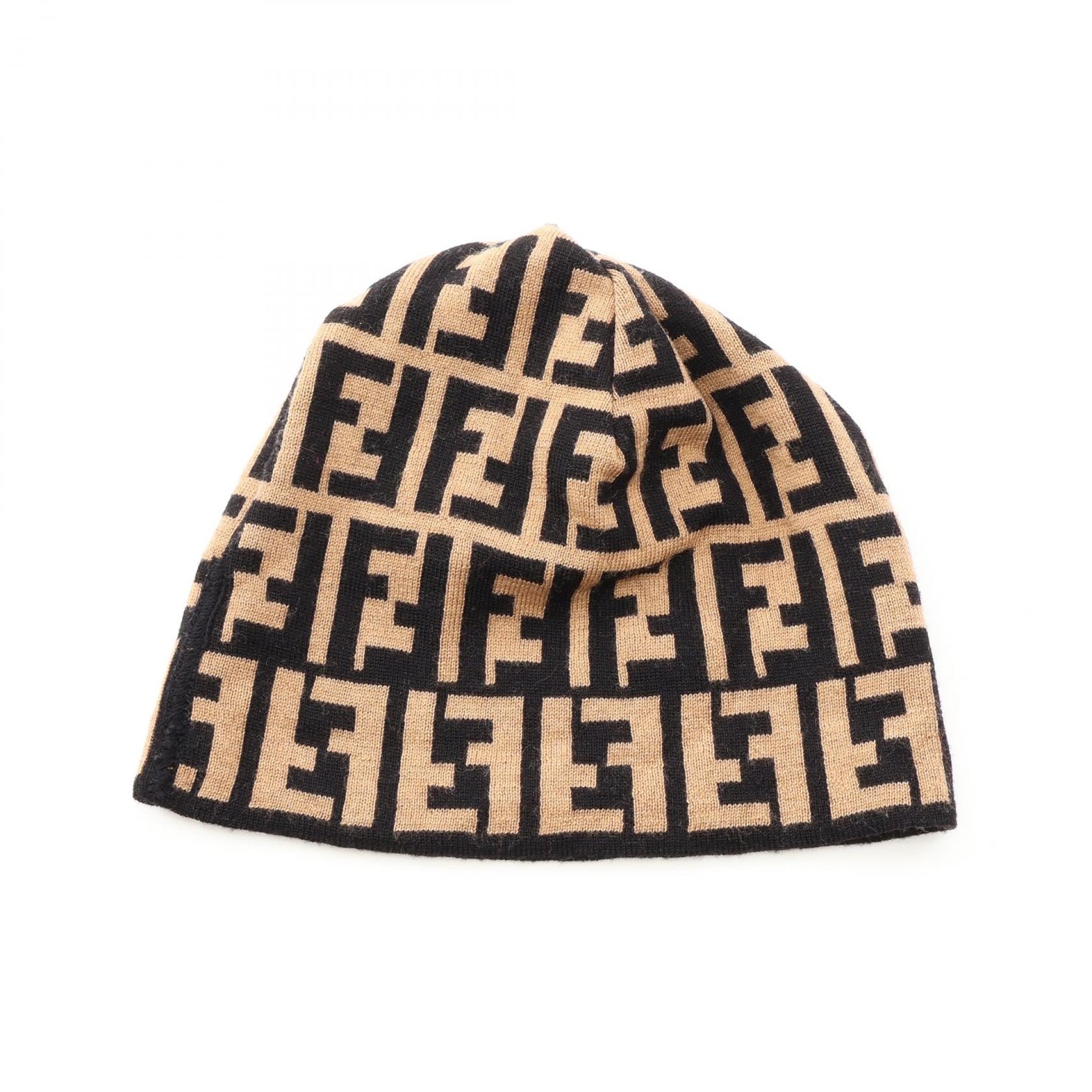 フェンディ FENDI ズッカ ニットキャップ 帽子 ウール レディース ベージュ系 / ブラック系 【中古】