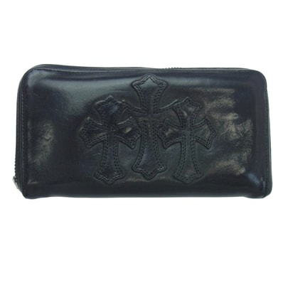 Chrome Hearts REC F Heavy Leather Zip Wallet / 3 Cemetary Cross "Black"