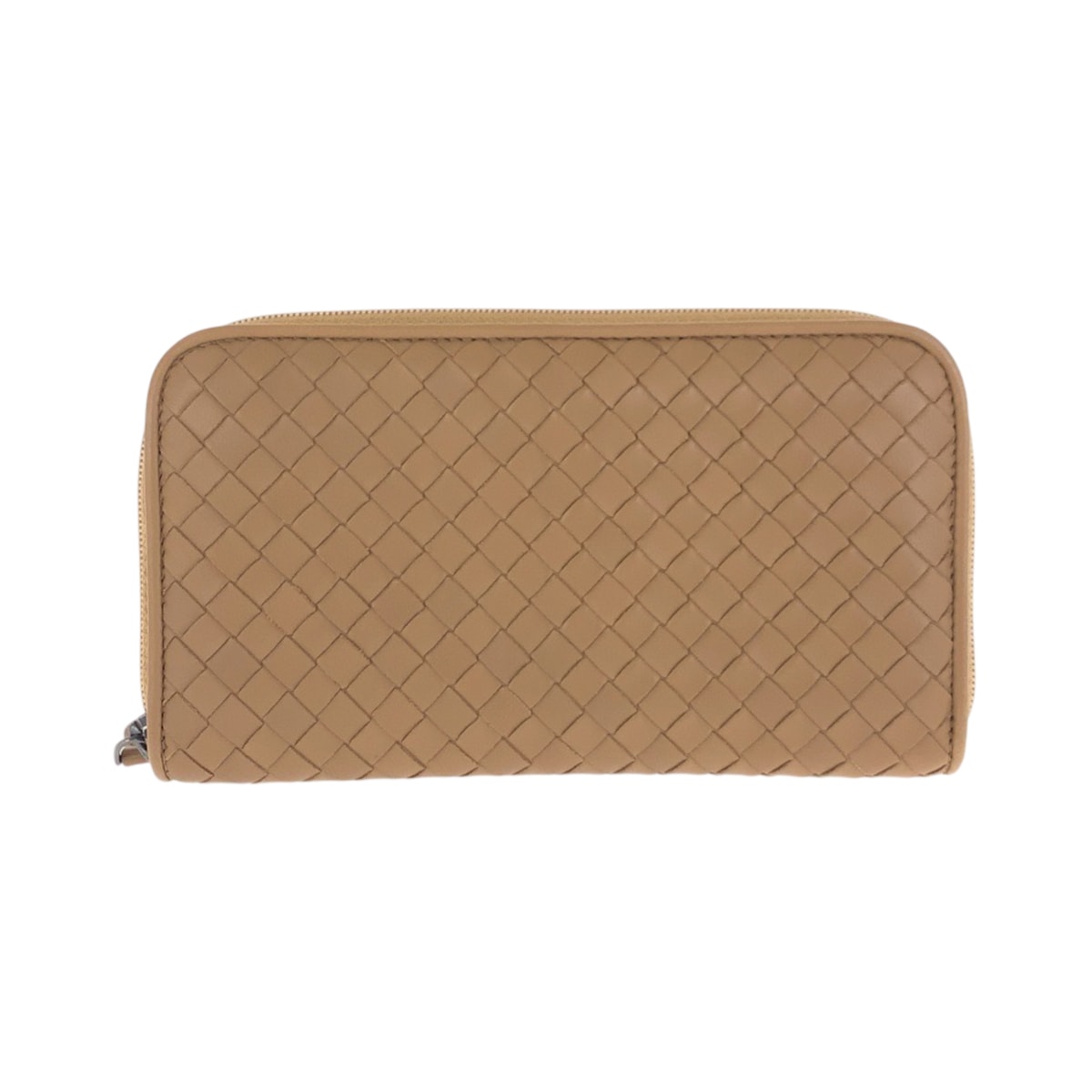 美品 BOTTEGAVENETA ボッテガヴェネタ イントレチャート ベージュ ガンメタ金具 レザー 長財布 ラウンドファスナー 600841 【中古】
