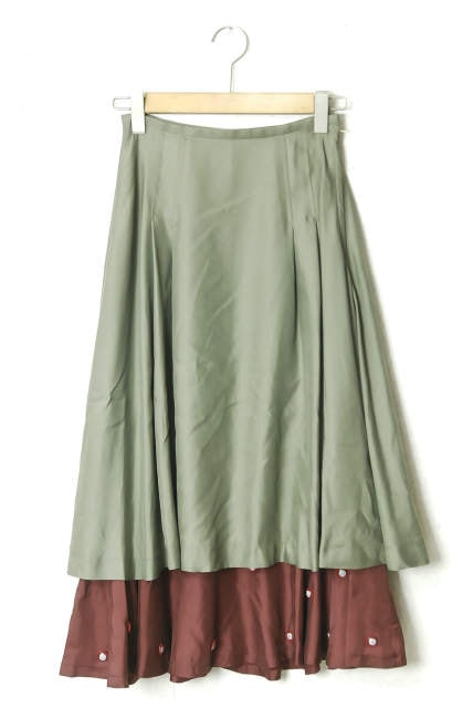 TOGA PULLA トーガ プルラ 18AW Polyester twill Tuck Skirt ポリエステルツイルタックスカート TP82-FG231 34 カーキ/ボルドー ダブルボタン フレア ボトムス lc25668