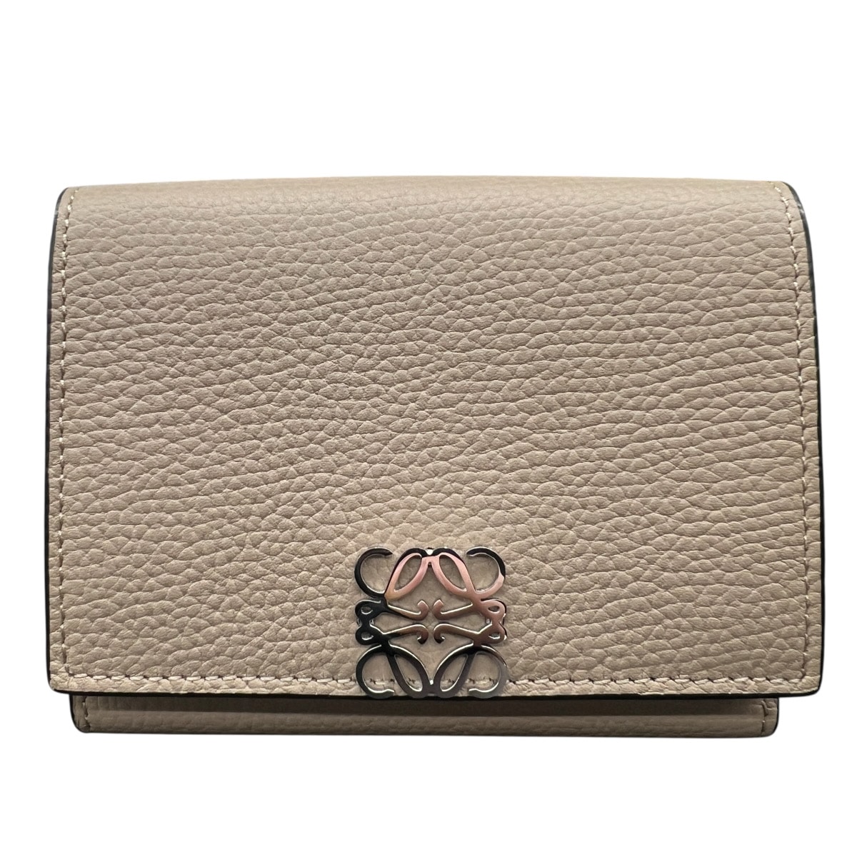 LOEWE 展示品級 ロエベ ANAGRAM TRIFOLD WALLET アナグラム トライフォールド ウォレット 三つ折り財布 C821TR2X02 レザー ベージュ コンパクトウォレット ミニ財布 SAランク 中古 鑑定済 ロエベ財布