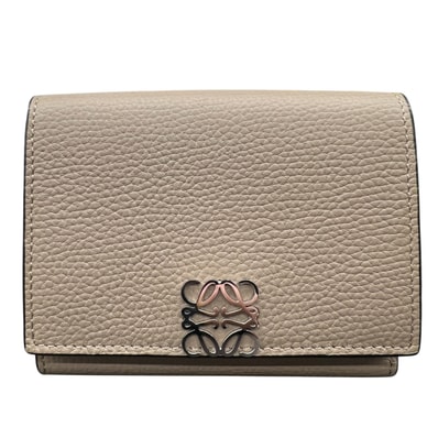 LOEWE 展示品級 ロエベ ANAGRAM TRIFOLD WALLET アナグラム トライフォールド ウォレット 三つ折り財布 C821TR2X02 レザー ベージュ コンパクトウォレット ミニ財布 SAランク 中古 鑑定済 ロエベ財布