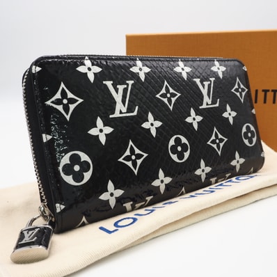 美品 LOUIS VUITTON ルイ・ヴィトン エキゾチック レザー ジッピーウォレット N96955 長財布 ブラック シルバー パイソン レディース