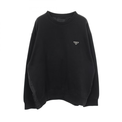 プラダ PRADA トライアングルロゴ テクニカルコットン スウェット 衣料品 トップス コットン ナイロン メンズ ブラック系 【中古】