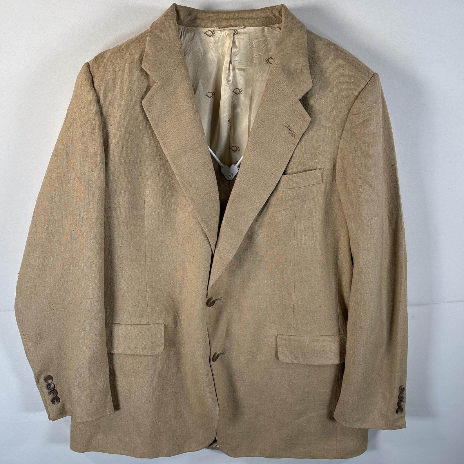 古着 クリスチャンディオール Christian Dior テーラードジャケット ブレザー シルク 裏地ブランドロゴ総柄  ベージュ メンズ