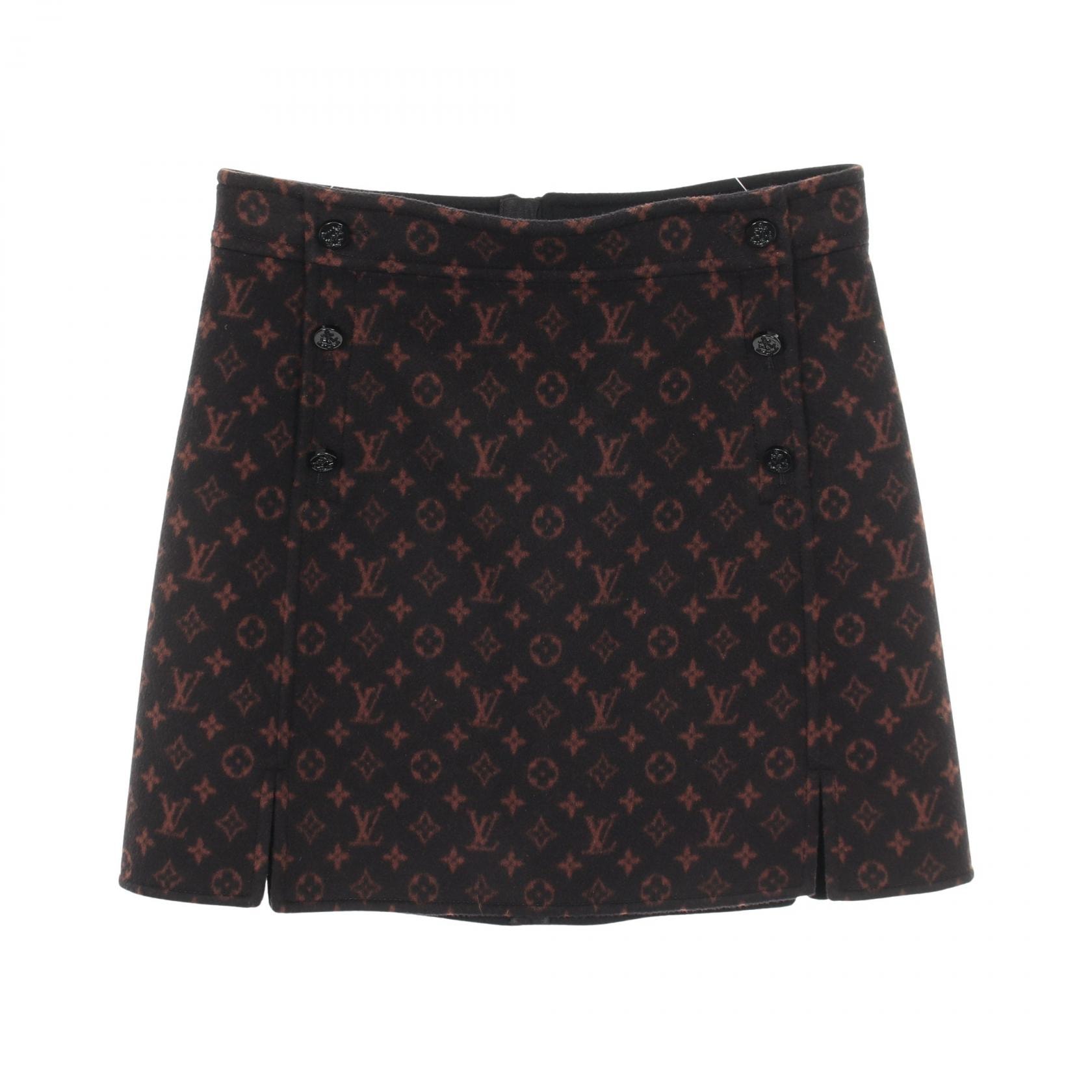 ルイ・ヴィトン LOUIS VUITTON モノグラム ミニ スカート 衣料品 ボトムス ウール シルク レディース ブラック系 / ブラウン系 【中古】