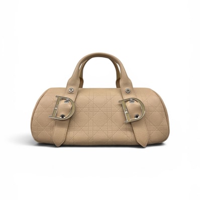 Christian Dior 美品 カナージュ Dバックル ミニボストン ハンドバッグ レザー ベージュ ロゴ ボウリングバッグ CD クリスチャンディオール ABランク 鑑定済 中古 ディオールバッグ