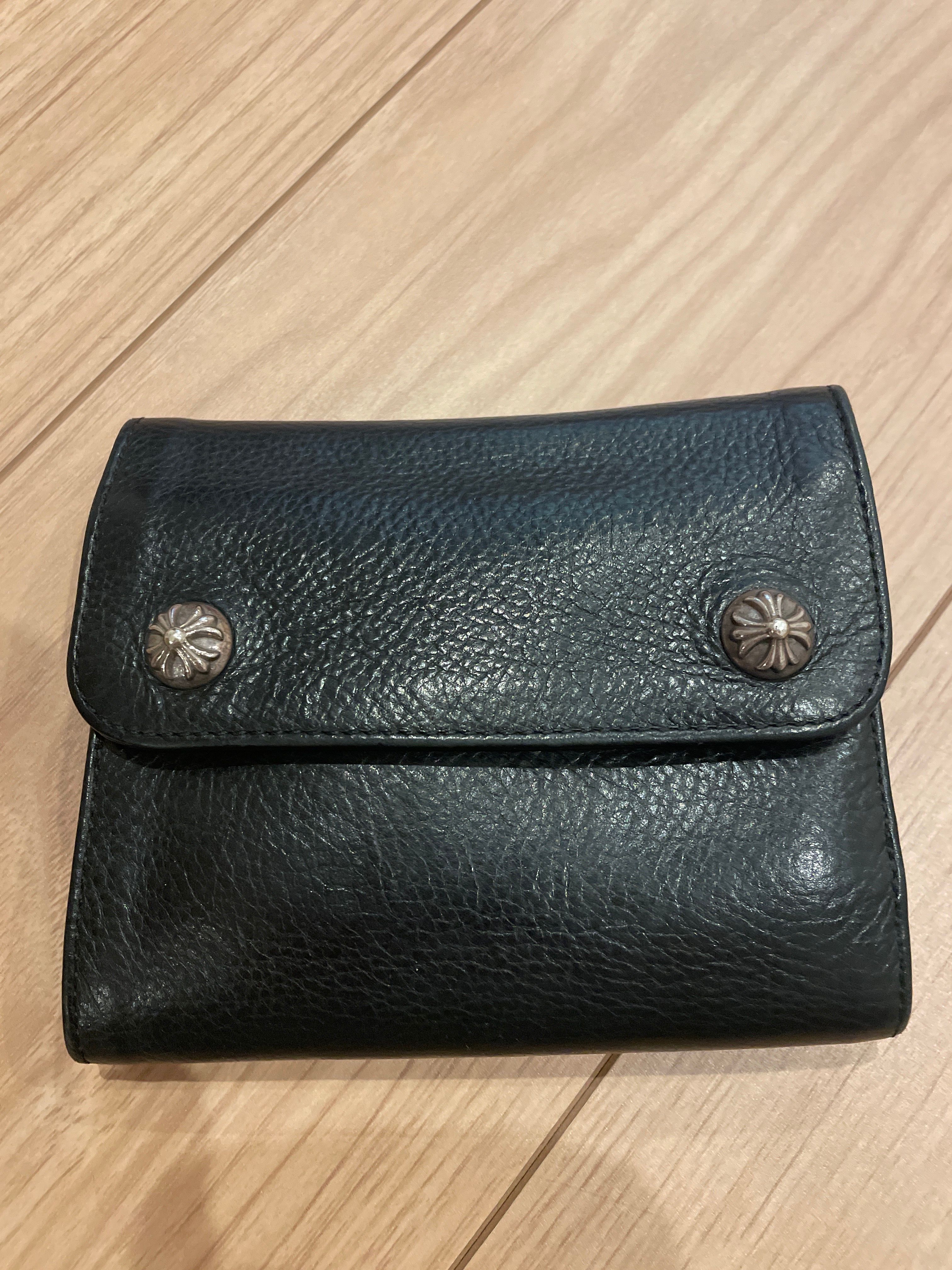 Chrome Hearts Wave Mini Cross Ball Button Leather Wallet "Black/Silver"