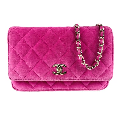 シャネル CHANEL チェーンウォレット ベルベット ピンク ゴールド レディース【中古】 z8950
