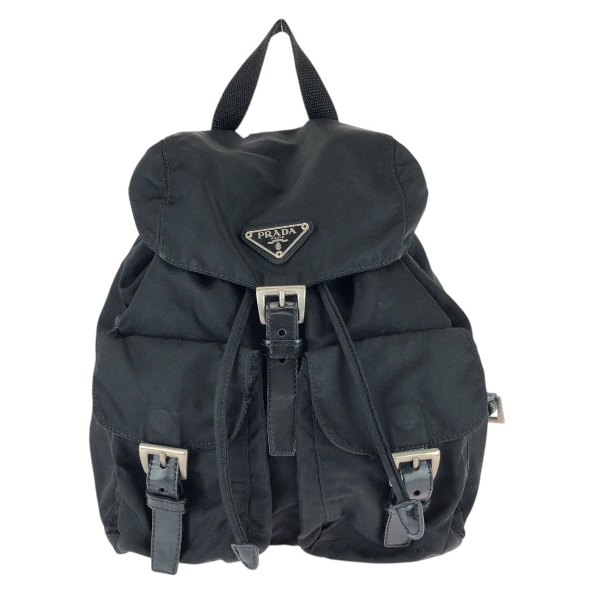 PRADA プラダ テスート 三角ロゴプレート ブラック 黒 シルバー金具 ナイロン レザー/ リュックサック バックパック 603209 【中古】