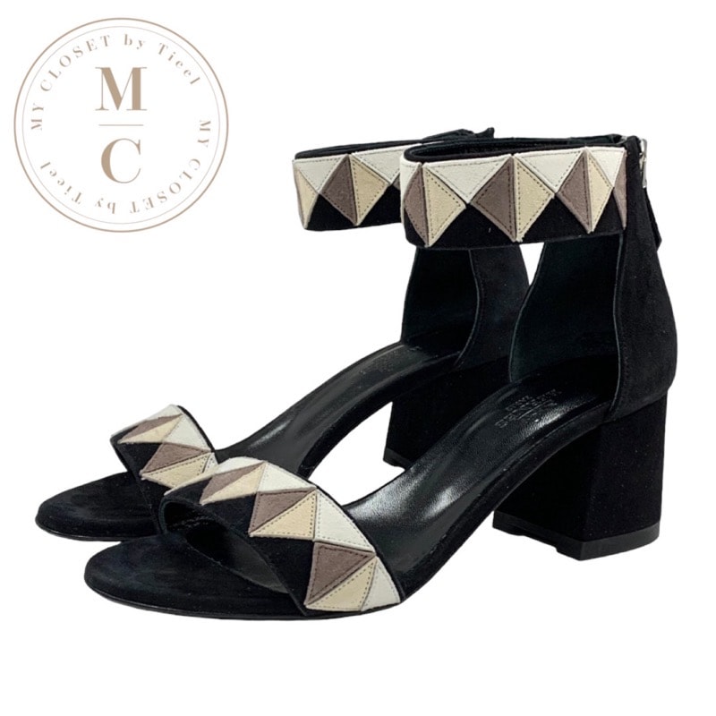 エルメス HERMES サンダル 靴 シューズ スエード ブラック ベージュ系 アンクルストラップ