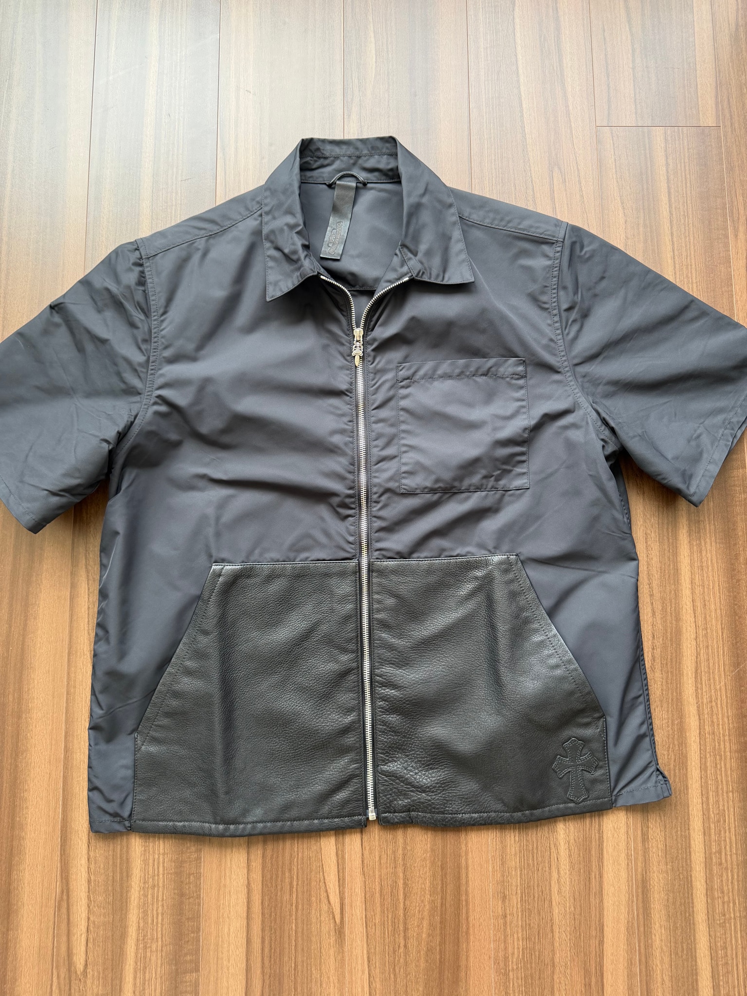 Chrome Hearts Leather Patchwork Nylon Zip Shirt Jacket "Black"
