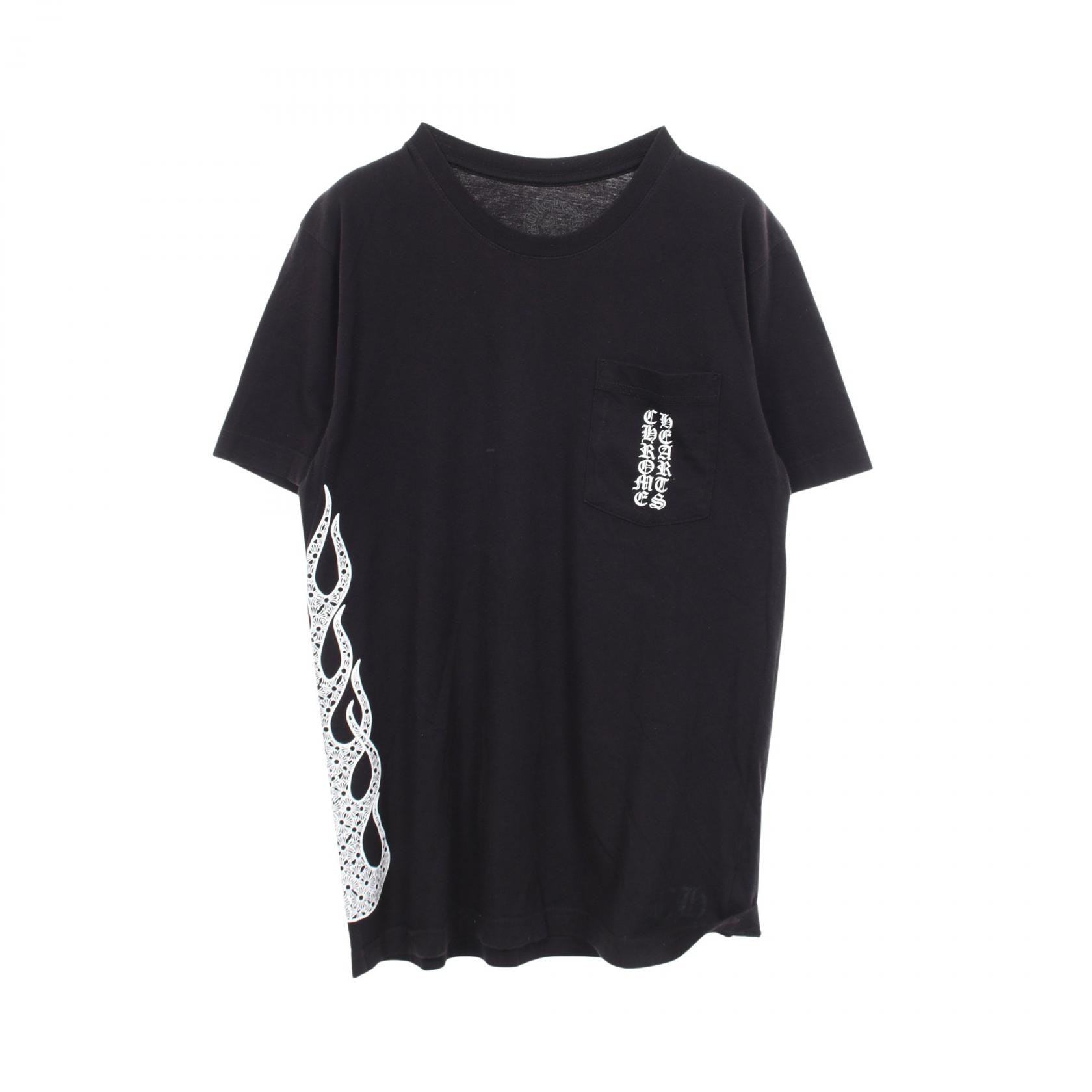 クロムハーツ CHROME HEARTS SIDE FLAME クルーネック 半袖Tシャツ 衣料品 トップス コットン メンズ ブラック系 【中古】