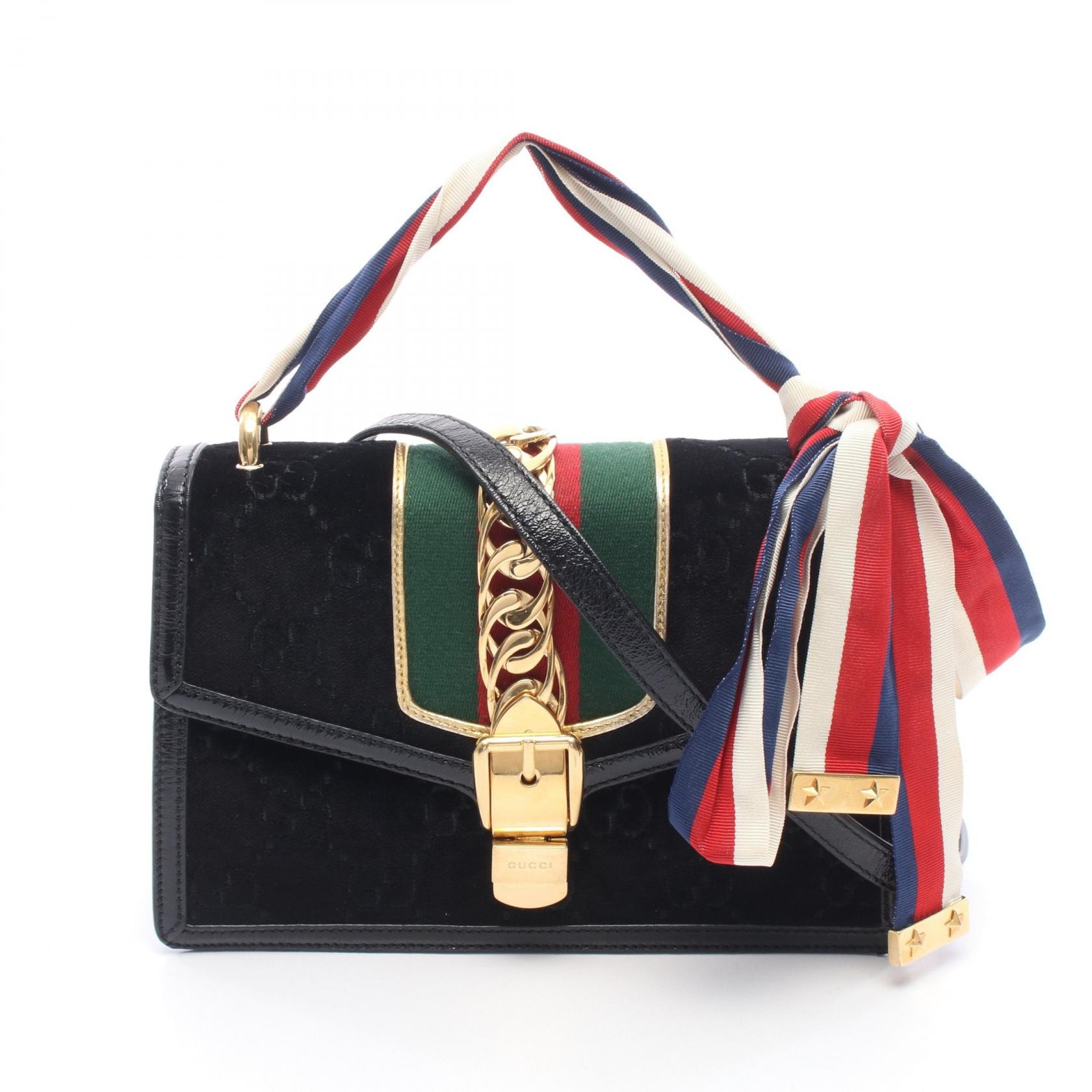 グッチ GUCCI シルヴィ シェリーライン GG柄 2WAY ショルダーバッグ バッグ ファブリック パテントレザー レディース ブラック系 / マルチカラー 524405 【中古】