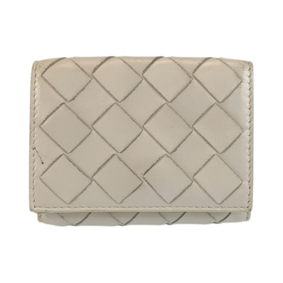 美品 BOTTEGAVENETA ボッテガヴェネタ イントレチャート ホワイト シルバー金具 レザー 折り財布 コンパクトウォレット 601773 【中古】