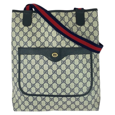 美品 GUCCI グッチ オールドグッチ シェリーライン ネイビー レッド GGスプリームキャンバス トートバッグ ショルダーバッグ 603725 【中古】