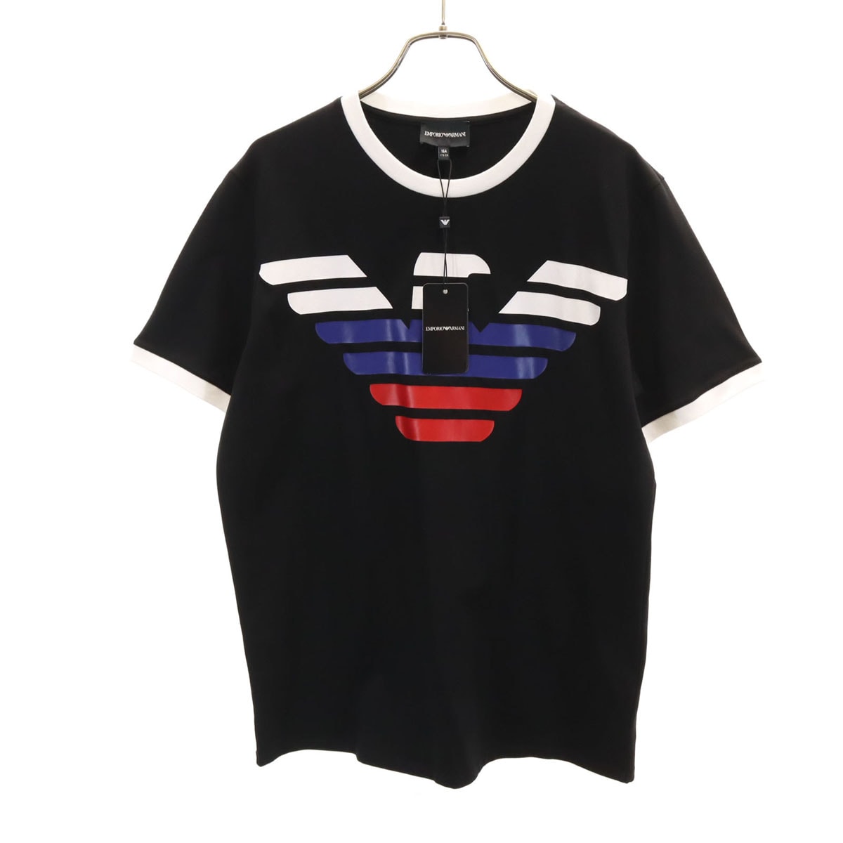未使用 Emporio Armani エンポリオアルマーニ ブルガリア製 半袖 リンガー Tシャツ 16A ブラック