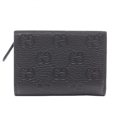 グッチ GUCCI GGエンブレム スモールウォレット 二つ折り財布 財布 レザー レディース ブラック系 815874 【中古】