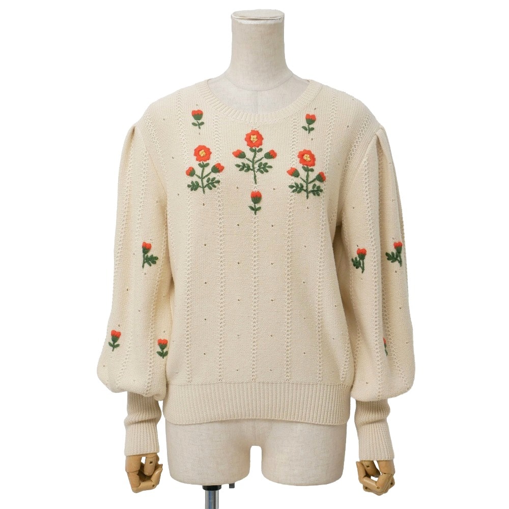 GUCCI グッチ ニット サイズXS バルーンスリーブ セーター フラワー刺繍 イタリア製 ブランド古着【中古】20260522/RA9500