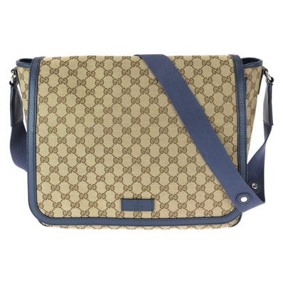 美品 GUCCI グッチ ベージュ ブルー シルバー金具 GGキャンバス レザー/ ショルダーバッグ メッセンジャーバッグ 601109 【中古】