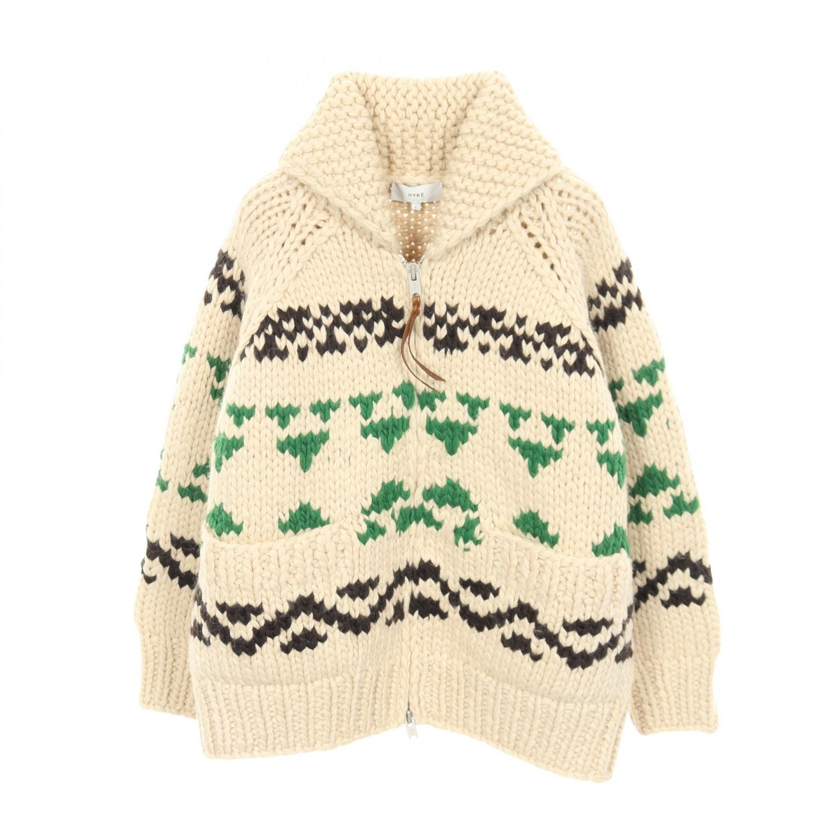 ハイク HYKE カウチンセーター ジップアップニットジャケット ニット 衣料品 トップス ウール レディース ベージュ系 / グリーン系 / ブラウン系 【中古】