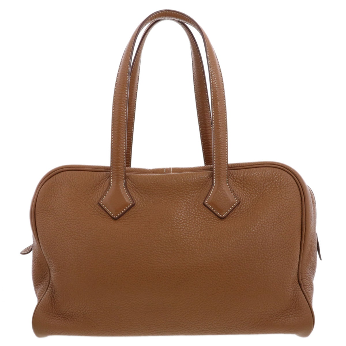 HERMES エルメス ヴィクトリア 35 ハンドバッグ レザー ゴールド系 シルバー金具 ☐Q(2013)刻印  レディース【中古】