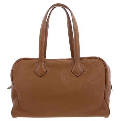 HERMES エルメス ヴィクトリア 35 ハンドバッグ レザー ゴールド系 シルバー金具 ☐Q(2013)刻印 レディース【中古】