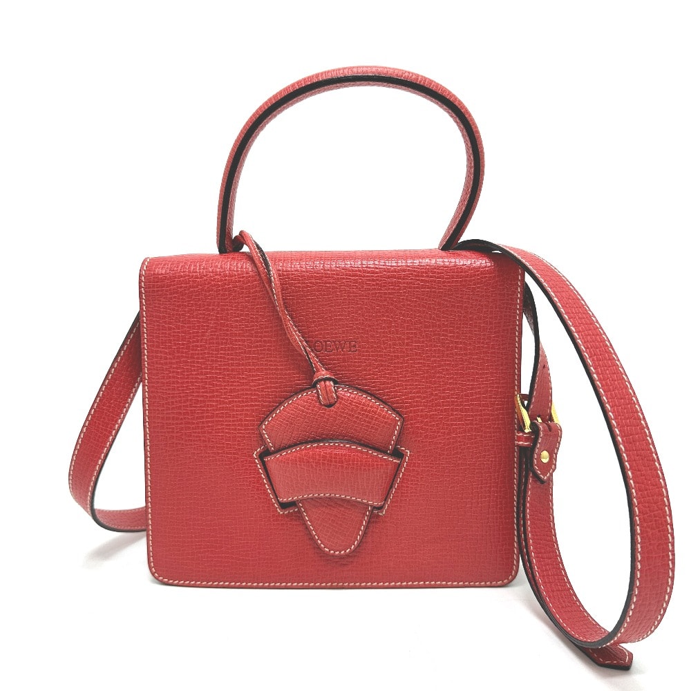 ロエベ LOEWE バルセロナ 2WAY ショルダー ハンドバッグ レザー レッド