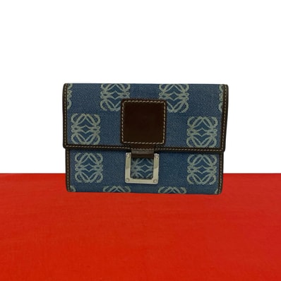 LOEWE ロエベ アナグラム ロゴ キャンバス レザー 二つ折り財布 ブルー
62607