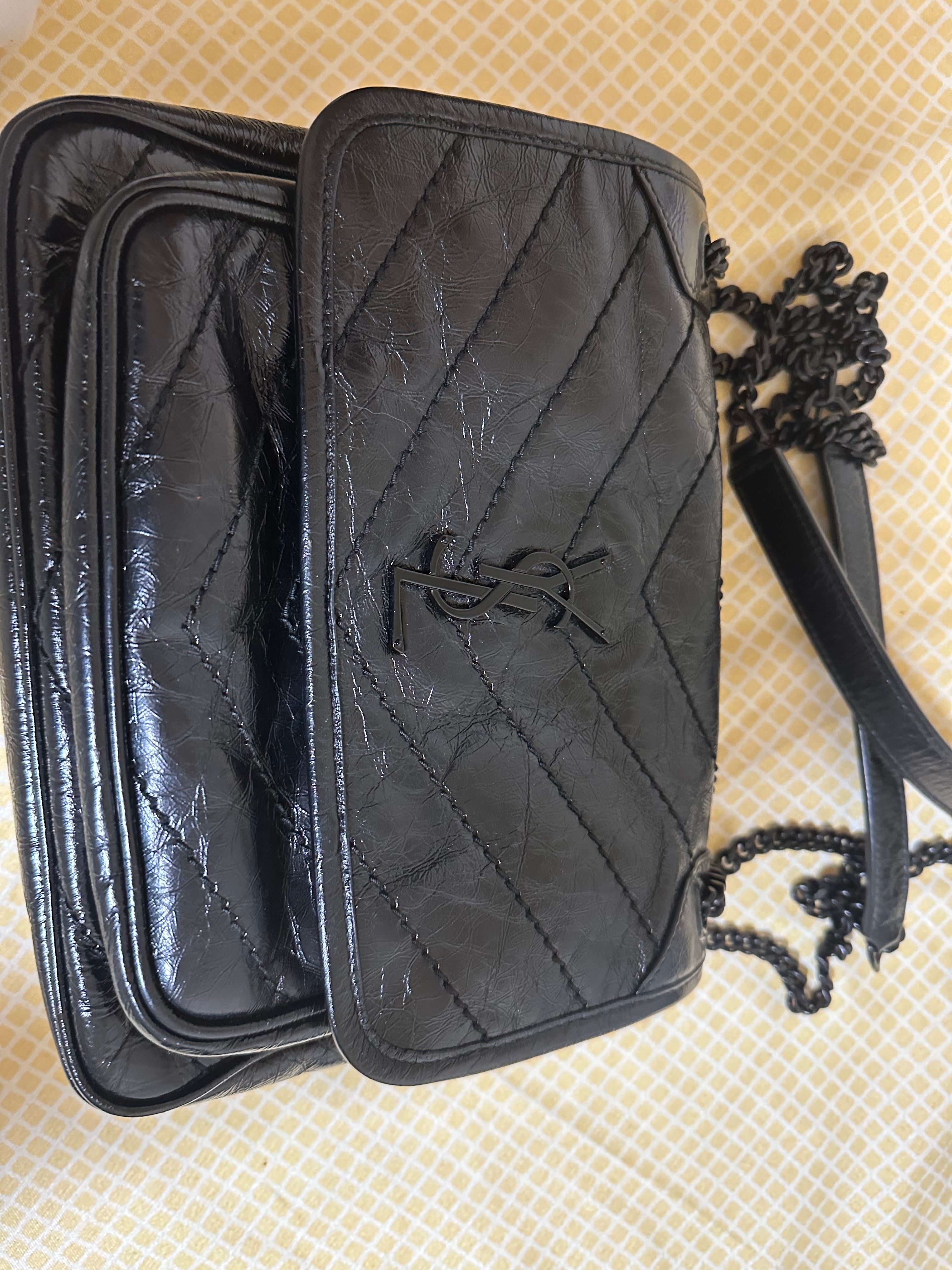 Saint Laurent Niki Baby In Crocodile-Embossed Leather "Deep Green"