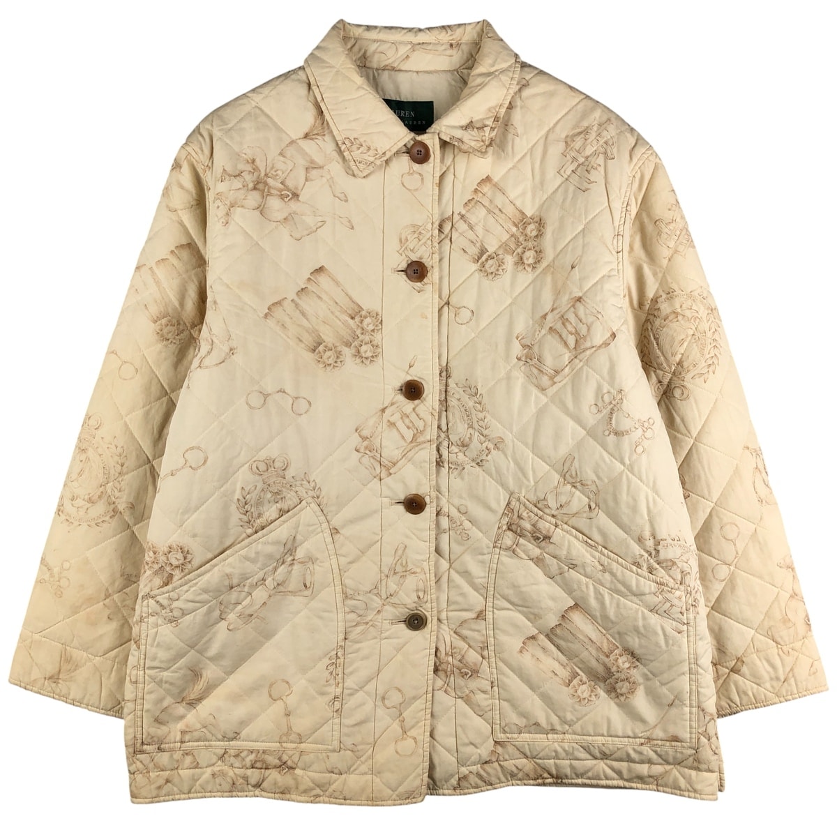 古着 ラルフローレン Ralph Lauren LAUREN ローレン 総柄 キルティングジャケット パファージャケット レディースL相当/eaa603135