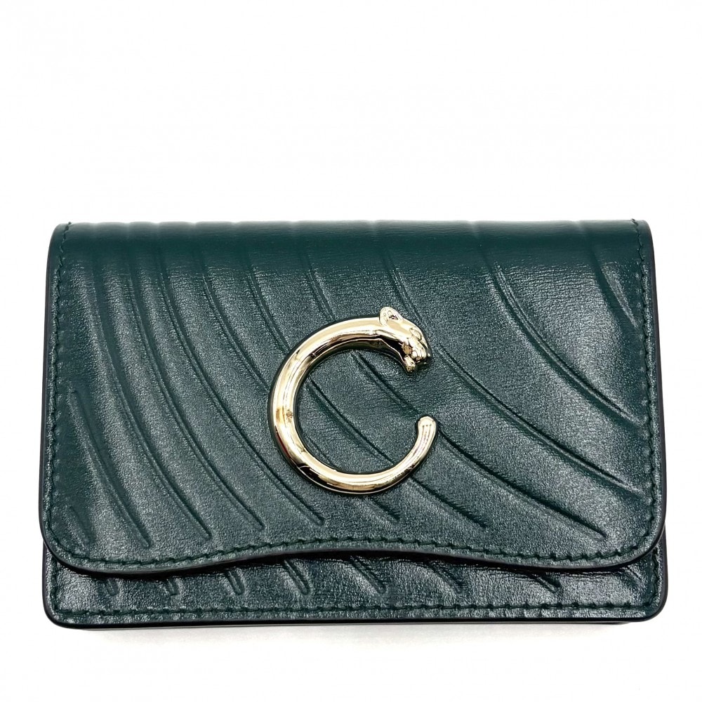 CARTIER カルティエ コインケース パンテール カードケース 小銭入れ 名刺入れ ミニ財布 L3002150 レザー    グリーン 緑 ゴールド金具 ユニセックス 美品【中古品】