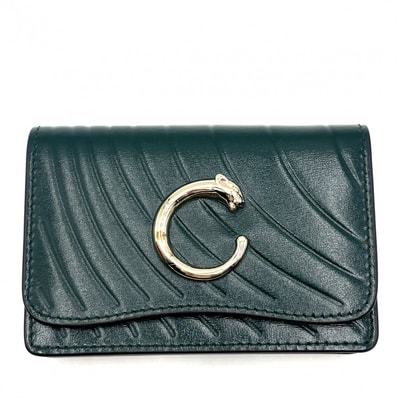 CARTIER カルティエ コインケース パンテール カードケース 小銭入れ 名刺入れ ミニ財布 L3002150 レザー グリーン 緑 ゴールド金具 ユニセックス 美品【中古品】
