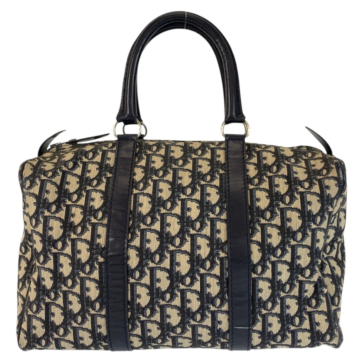 美品 Christian Dior クリスチャンディオール ヴィンテージ トロッター ネイビー シルバー金具 キャンバス レザー/ ハンドバッグ ミニボストンバッグ 601011 【中古】