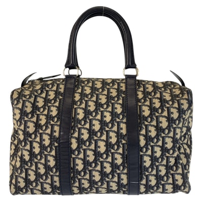 美品 Christian Dior クリスチャンディオール ヴィンテージ トロッター ネイビー シルバー金具 キャンバス レザー/ ハンドバッグ ミニボストンバッグ 601011 【中古】