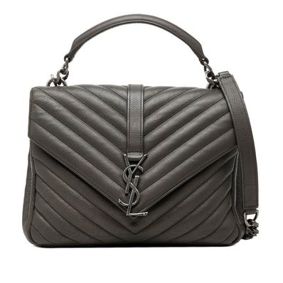 サンローラン YSL モノグラム カレッジ ミディアム キルティング ハンドバッグ ショルダーバッグ 2WAY 428056 グレー レザー レディース SAINT LAURENT 【中古】