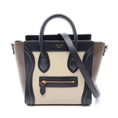 セリーヌ CELINE ラゲージ ナノショッパー 2WAY ハンドバッグ バッグ レザー レディース ブラック系 / グレー系 【中古】