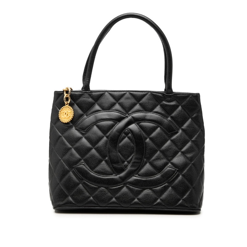 シャネル 復刻トート ココマーク ハンドバッグ トートバッグ ブラック キャビアスキン レディース CHANEL 【中古】