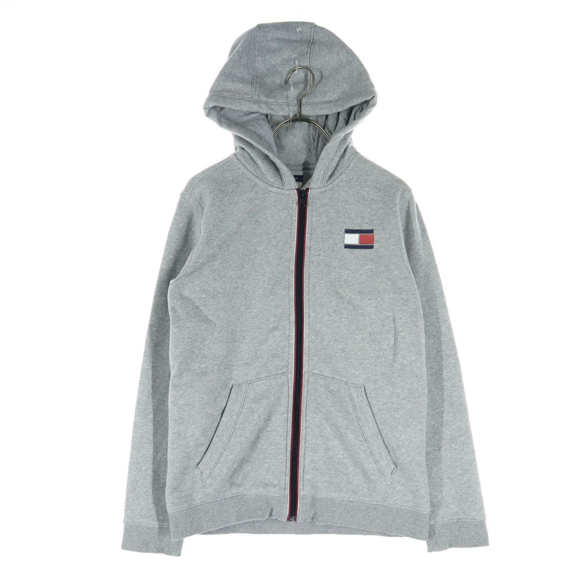 美品 TOMMY HILFIGER トミーヒルフィガー ロゴプリント 長袖 パーカー L グレー