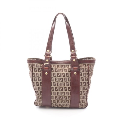 フェンディ FENDI ズッキーノ トートバッグ バッグ キャンバス レザー レディース ベージュ系 / ブラウン系 【中古】