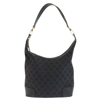 美品 GUCCI グッチ ブラック 黒 ゴールド金具 GGキャンバス レザー/ ショルダーバッグ 602805 【中古】